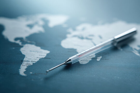 World map, thermometer, fever, health, global - Powered by Adobe