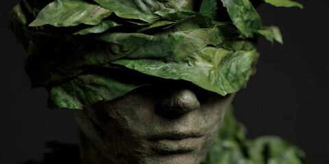 Leaf blindfold green leaves blindfold face sculpture
