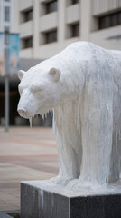 Polar bear statue urban square ice white winter