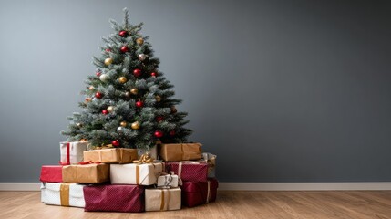 Beautifully wrapped presents surround a festive Christmas tree in a cozy indoor setting during the holiday season