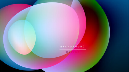 Abstract colorful overlapping circles. Vibrant hues blend, creating dynamic visual effect. Dark background emphasizes bright shapes.