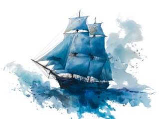 watercolor ship in middle page painting