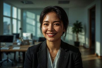 Professional Asian Businesswoman Headshot in Modern Office