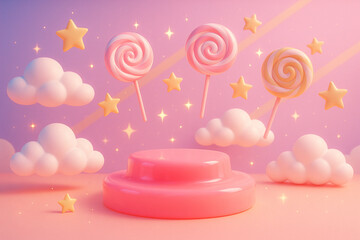 Candy-Themed Playground with Jelly Platforms and Pink Podium