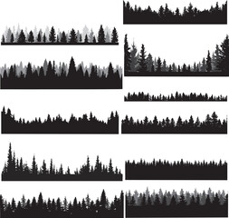 Set of Black Forest and Tree Silhouettes for Nature Backgrounds