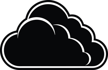 Black and White Stylized Cloud Icon with White Outline weather symbol