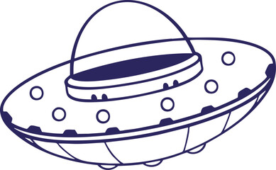 Hand-Drawn Line Art Illustration of a Classic Flying Saucer / UFO