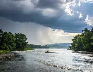 River landscape before a storm