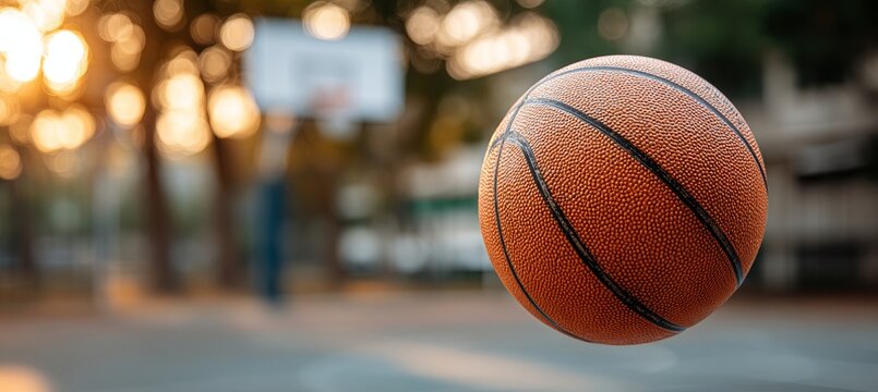 Motion Blur of an Orange Basketball Game with Players in Action During a Beautiful Sunset Outdoors
