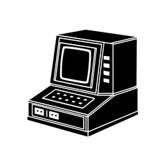 Illustration of an old computer terminal on transparent background silhouette