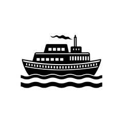 Silhouette of a ship on wavy water below on transparent background