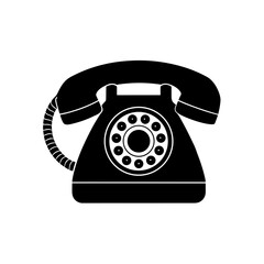 Silhouette of a vintage rotary telephone on transparent background