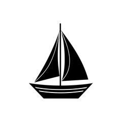 Simple black silhouette of a sailboat icon on transparent background