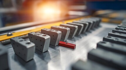 subsequent. Chain of dominoes with one missing piece, halting the cascade from above. safety posters, maintenance manuals, designed for industrial assembly lines and welding operations.