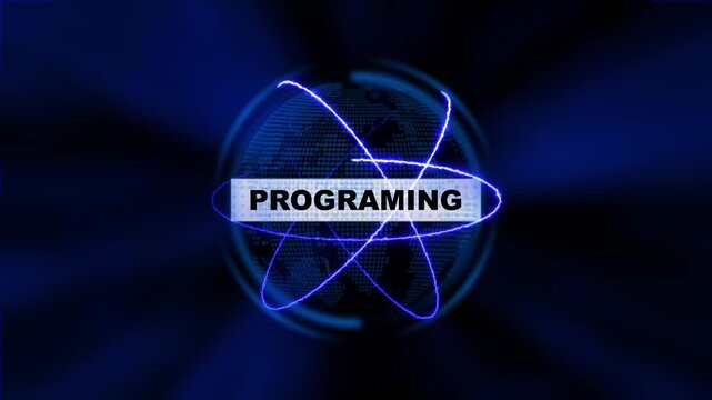 Futuristic Programming concept. Glowing holographic planet earth digital network with collaboration, innovation and corporate leadership. Business, technology and global connection background.