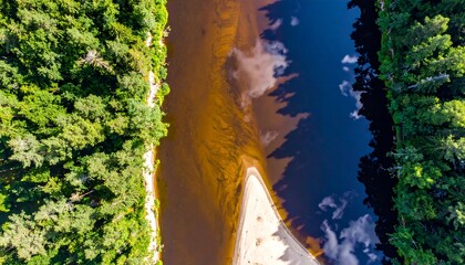 River meanders through forest