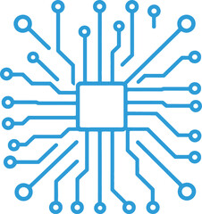 Obraz premium Abstract blue circuit board pattern with central square and radiating lines and circles