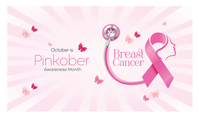 Breast cancer awareness pink ribbon. Banner template design. During October, which is Breast Cancer Awareness Month, this ribbon is widely used
