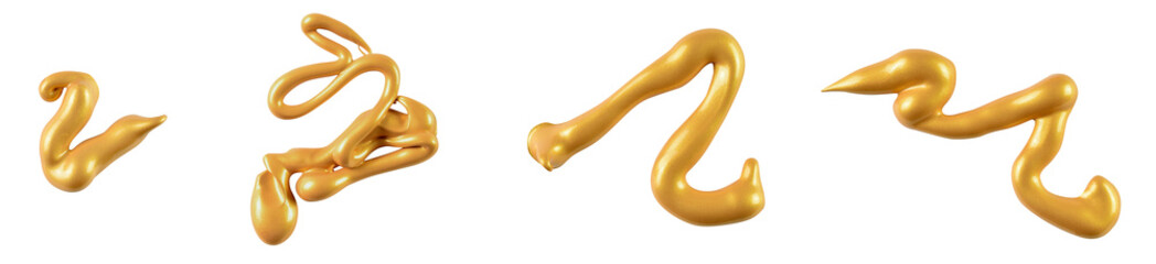 Set of Metallic Gold Glitter Paint Squiggles