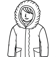 Winter Warmth A Line Art Illustration of a Person Cozy in a Long Parka with a Fur-Lined Hood, Ready for the Cold