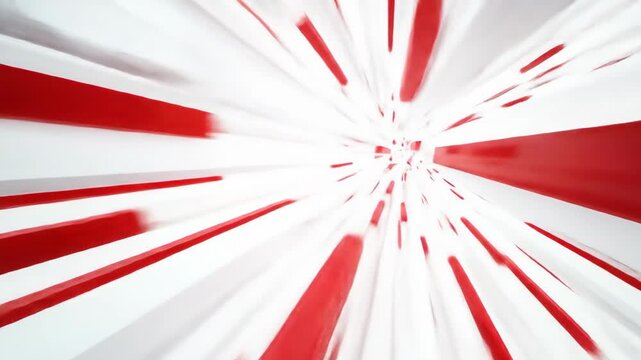 Abstract geometric shapes in motion, red and white, dynamic perspective