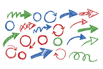 Colorful Hand Drawn Arrows and Circles – Doodle Sketch Vector Set