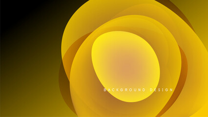 Abstract golden swirls form circular design against dark backdrop. Smooth gradients create dynamic visual effect. Modern, elegant presentation.