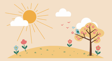 Fototapeta premium Spring, cartoon