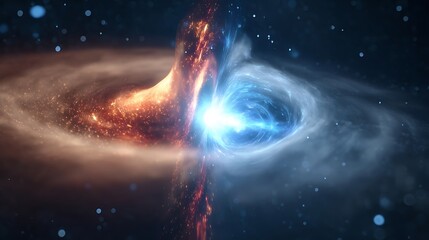 wormhole. Ethereal interstellar comet with dual stardust tails traversing a wormhole-like portal. STEM education sheets, lab safety posters, designed for biotech research communications.