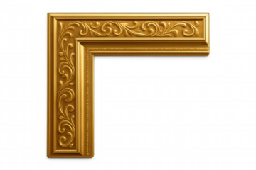 Golden ornate classic picture frame corner with carved floral design, decorative vintage border element