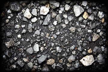 Rough texture with embedded stones in shades of gray and black