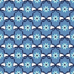 Elegant Blue Floral Bow Seamless Pattern: Vintage Shabby Chic Textile Background for Wedding & Baby Shower.