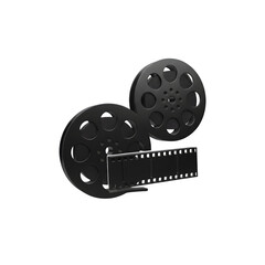 Obraz premium Black Film Reels and Movie Strip Isolated on Transparent Background