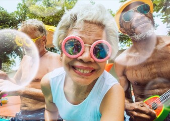 Diverse happy senior people remix