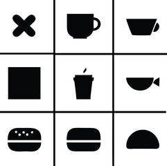 Food and drink tic tac toe grid game with delicious icons representing a fun playful mealtime challenge