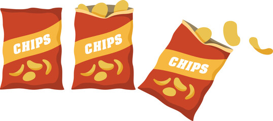Three Bags of Potato Chips Snack Food Flying