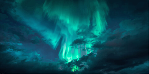 Abstract dark blue texture with smoke and light in a night sky background © Robin