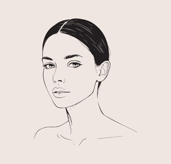 Woman portrait fashion artistic line art monoline hand drawing illustration
