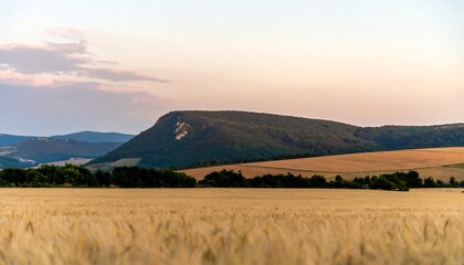 Mountain landscape silhouette against a cloudy sky during golden hour