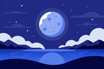 Illustration of a moon over water at night time scene