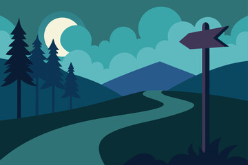 Illustration of a scenic path with a direction sign