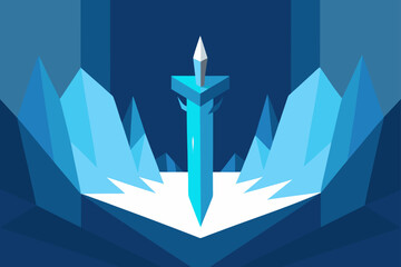 Stylized sword in ice with a blue color palette