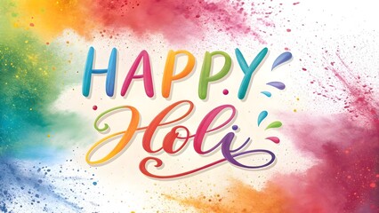 Happy Holi Calligraphy in Color Explosion Background, Vibrant Festival of Colors Celebration Art