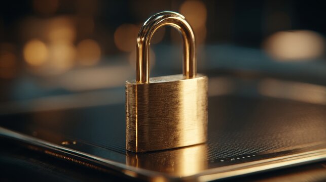 A close-up of a shiny brass padlock set against a blurred background, evoking a sense of security and protection.