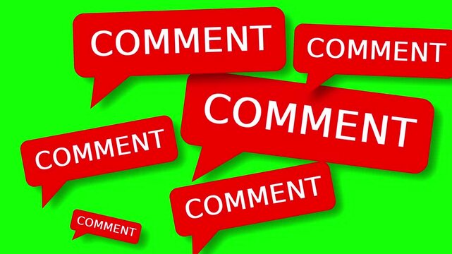 Red color comment box popup animation with shaking on green screen