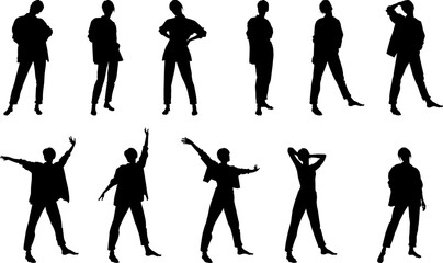 Obraz premium black and white vector silhouettes of people for clipping