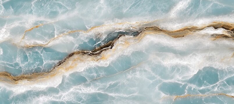 Fototapeta Elegant Blue Onyx Stone Texture with Tranquil Azure Ripples and Golden Veins in Nature s Design