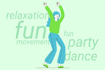 Person joyfully dancing with arms raised in relaxed setting. Movement and enjoyment concept