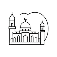 Detailed fine line vector illustration of old dhaka cityscape mosque architecture illustration