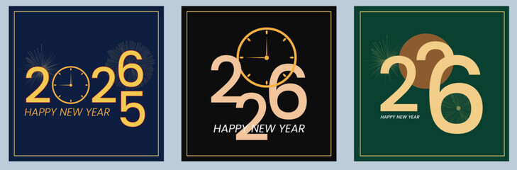 Set of 2026 Happy New Year logo text design. 2026 number design template. Collection of 2026 Happy New Year card, cover, poster. Vector illustration with labels isolated on colorful background